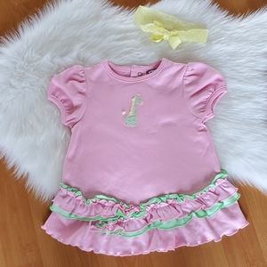❤ Hartstrings pink short sleeve giraffe dress 6-9M